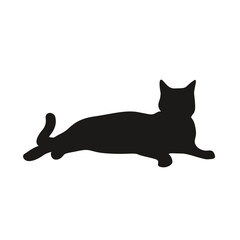 Silhouette of a cat in a lying pose in vector, flat style.