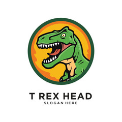 dino head smile character logo design vector