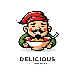 delicious food with people eat character logo design vector