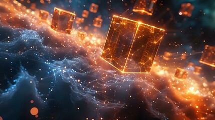 Obraz premium Futuristic Cubes in a Celestial Blue Space: A Visual Metaphor