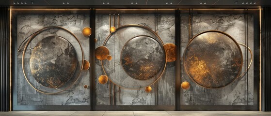 Contemporary Interior Design with Golden Circular Decorations
