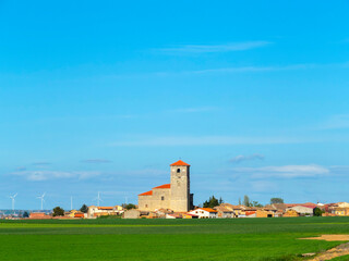 Fototapeta na wymiar Colorful panoramic view of the town of Pedraza de Campos. Palencia, Castile and Leon, Spain.