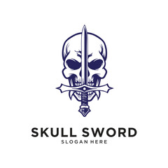 skull sword character logo design vector