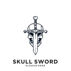 skull sword character logo design vector