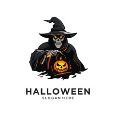 halloween pumpkin character logo design vector