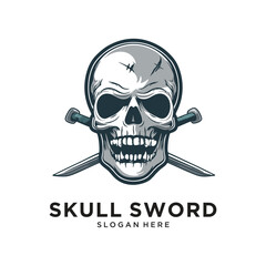 skull sword character logo design vector