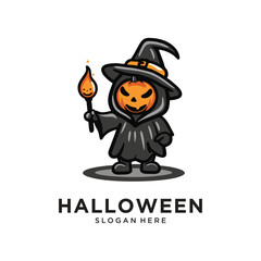 halloween pumpkin character logo design vector