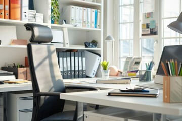 office workspace with efficient storage - Powered by Adobe
