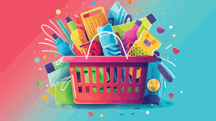 Silhouette color with plastic shopping basket vector
