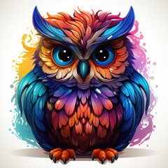 Watercolor Aurora owl, clipart Illustration, Generative Ai