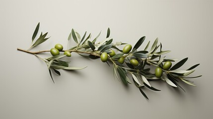 fresh green olives on branch with leaves
