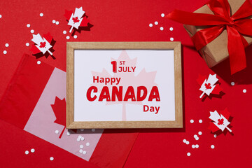 Holiday card for Canada Day on a red background