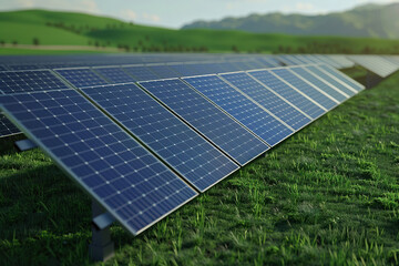 Generative ai on theme of solar cell panels in a photovoltaic power plant, eco renewable power