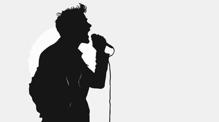 Silhouette of man with microphone on white background