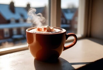A steaming mug of hot cocoa on a cozy cafÃ© table 2 (32)