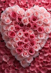 heart-shaped arrangement of pink roses