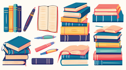 Silhouette set stack school books icon vector 