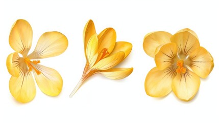 Crocus yellow flower isolated set on white background,Alstroemeria flower pattern isolated on a white background, Common name is Peruvian Lilies,set of Crocus yellow flower 

