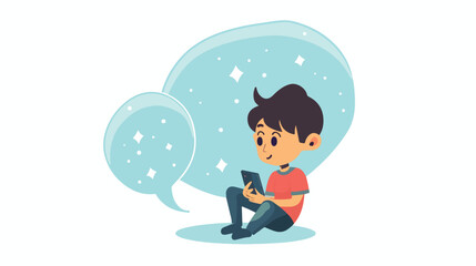 Smartphone with boy seated in speech bubble Vector illustration