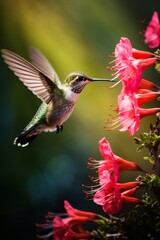 Fototapeta premium hummingbird feeding on red hibiscus flower