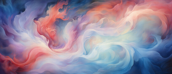 Fototapeta premium Dancing waves of destiny. Swirling blue, red, and white hues blend together in a captivating dance of color and movement on canvas
