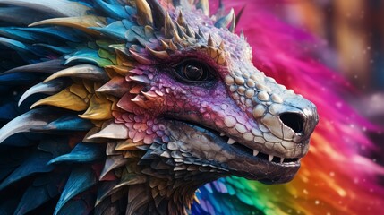 Colorful fantasy dragon close-up