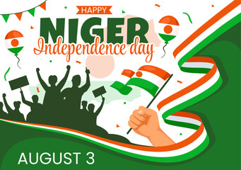 Happy Niger Independence Day Vector Illustration on 3 August with Waving Flag and Country Public Holiday in Flat Cartoon Background Design