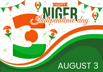Happy Niger Independence Day Vector Illustration on 3 August with Waving Flag and Country Public Holiday in Flat Cartoon Background Design