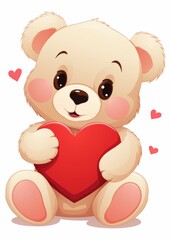 Obraz premium cute teddy bear holding heart-shaped pillow