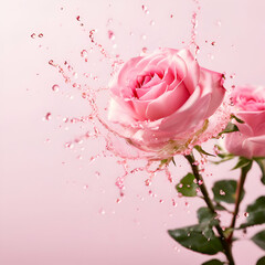 pink rose with drops of water with pink background.genrative.ai