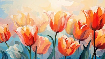 Vibrant tulip field in spring - obrazy, fototapety, plakaty