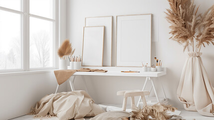 Modern home mockup interior background, 3d render - obrazy, fototapety, plakaty
