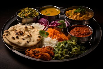 Assorted Indian cuisine dishes on a plate - obrazy, fototapety, plakaty