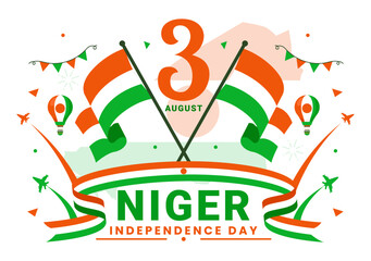 Happy Niger Independence Day Vector Illustration on 3 August with Waving Flag and Country Public Holiday in Flat Cartoon Background Design
