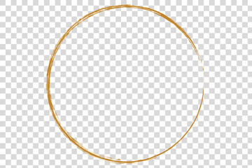 hand drawn gold circle, sketch lines. Vector circular doodle frame, doodle golden circles Isolated on white background