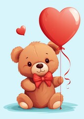 cute teddy bear holding a heart-shaped balloon