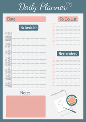 Daily Planner Template. Daily Planner. To do list. Vector Illustration