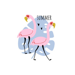 Card with flamingo and monstera