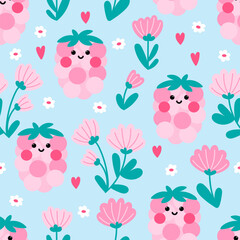 Raspberry seamless pattern in vector