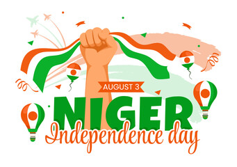 Happy Niger Independence Day Vector Illustration on 3 August with Waving Flag and Country Public Holiday in Flat Cartoon Background Design