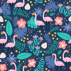 Holidays seamless  background with flamingo