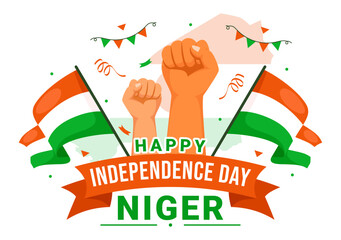 Happy Niger Independence Day Vector Illustration on 3 August with Waving Flag and Country Public Holiday in Flat Cartoon Background Design