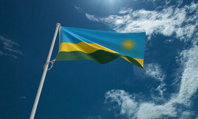 Rwanda flag blue sky background wallpaper top view sign country waving banner government national 1 first st july month independence day economy world diplomacy economy soldier army celebration rwanda