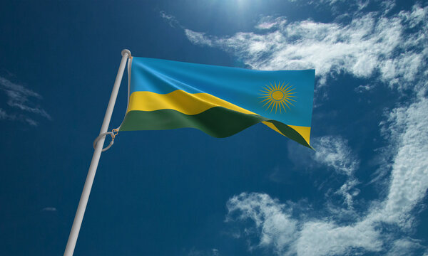 Rwanda flag blue sky background wallpaper top view sign country waving banner government national 1 first st july month independence day economy world diplomacy economy soldier army celebration rwanda