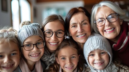 Mother's Day celebration moment, natural family, three generations together, young mothers deeply embrace their lovely children, full of laughter and smiles, warm family intimate interaction in a rela
