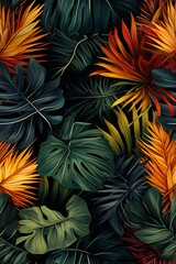 Dark pattern with exotic leaves 