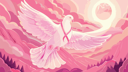 Symbol dove with breast cancer ribbon in the peak vector