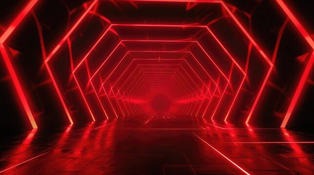 Bold and striking abstract background with deep red glowing arcs in a geometric tunnel.