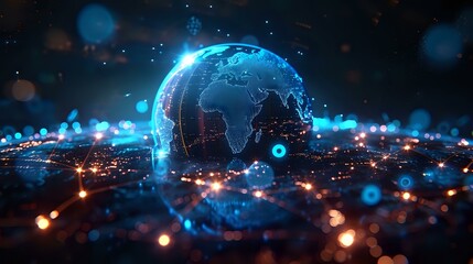 Cutting-Edge Data Connectivity: Abstract Earth Globe with Glowing Network