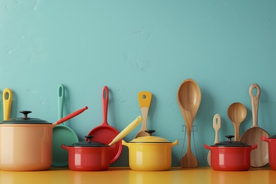 3d illustration of kitchen equipment on background